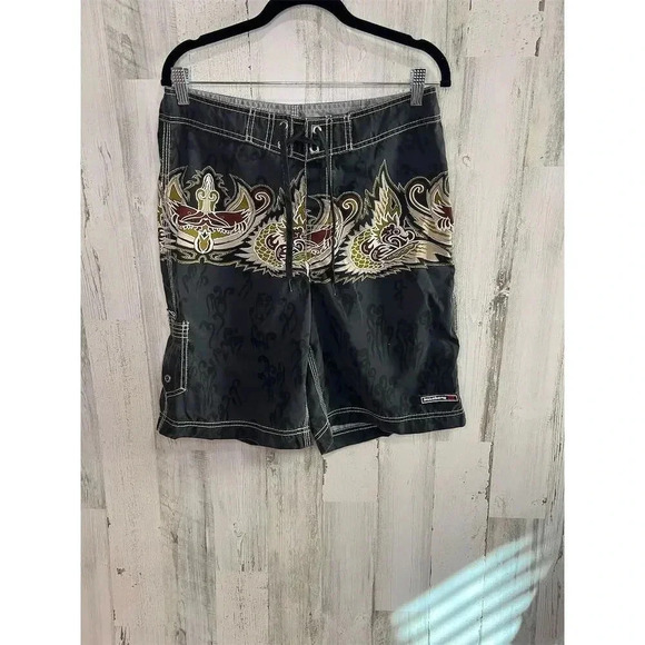 Billabong Men's Vintage Board Shorts Size 33‎ black  Geometric Surf made in USA - Picture 1 of 9